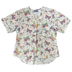 Scrub Wear Top Women’s Size Medium Butterfly Pattern